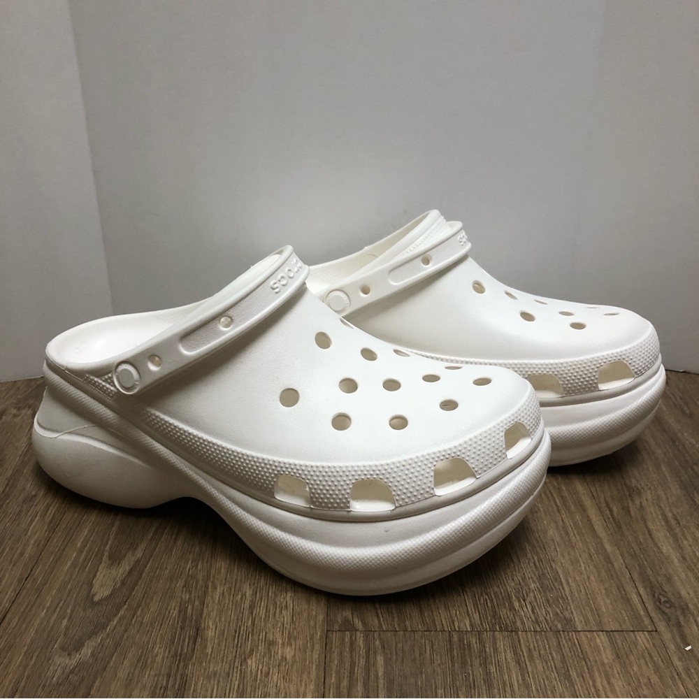 CROCS White Platform Clog Mules